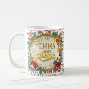 Jul Typografi Röd & Grön Sömlös Mönster Kaffemugg