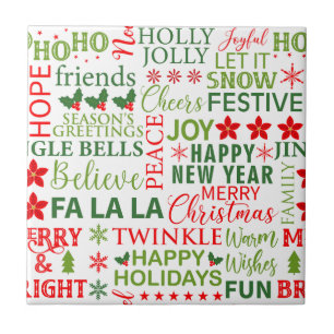 Jul Typografi Röd & Grön Sömlös Mönster Kakelplatta
