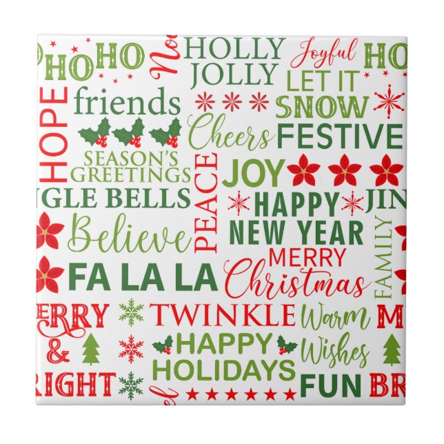 Jul Typografi Röd & Grön Sömlös Mönster Kakelplatta (Framsidan)