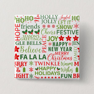 Jul Typografi Röd & Grön Sömlös Mönster Knapp