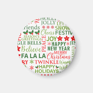 Jul Typografi Röd & Grön Sömlös Mönster Magnet