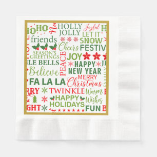 Jul Typografi Röd & Grön Sömlös Mönster Pappersservett