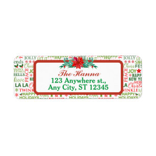 Jul Typografi Röd & Grön Sömlös Mönster Returadress Etikett