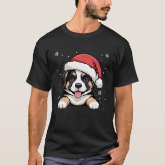 Jul tysk herdehund som bär jultomte mössa husdjur t shirt