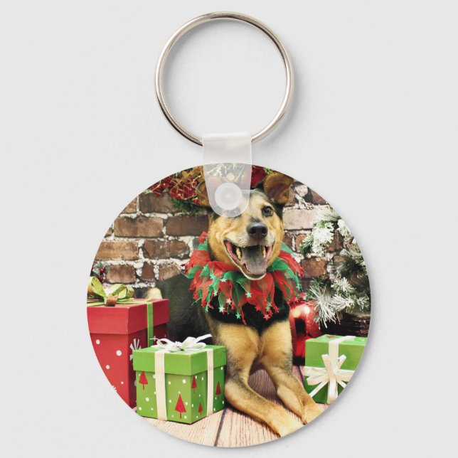 Jul - tysk schäferhund X - Bailey Nyckelring (Framsida)