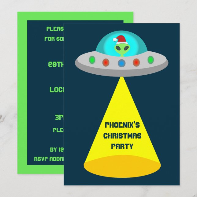 Jul UFO Ho Alien Flies Saucer Inbjudningar (Fram/baksida)