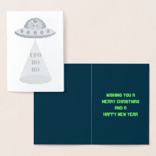 Jul UFO Ho Ho Alien flight saucer Anpassningsbar Folierat Kort