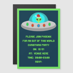 Jul UFO Ho Ho Alien flight saucer Anpassningsbar Magnetisk Inbjudningskort
