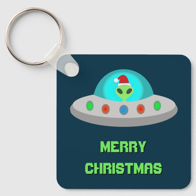 Jul UFO Ho Ho Alien flight saucer Anpassningsbar Nyckelring (Framsida)