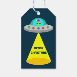 Jul UFO Ho Ho Alien flight saucer Anpassningsbar Presentetikett