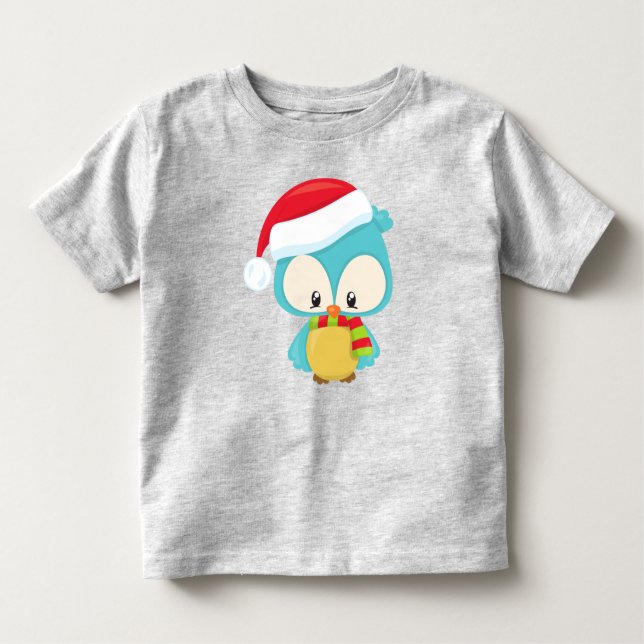 Jul Uggla, Cute Uggla, Santa Hat, Scarf, Julafton T Shirt (Framsida)