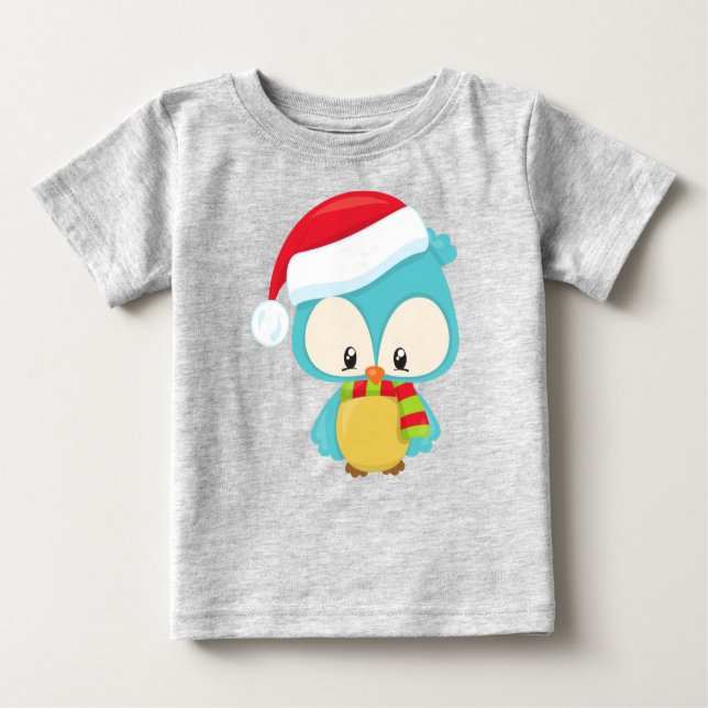 Jul Uggla, Cute Uggla, Santa Hat, Scarf, Julafton T Shirt (Framsida)