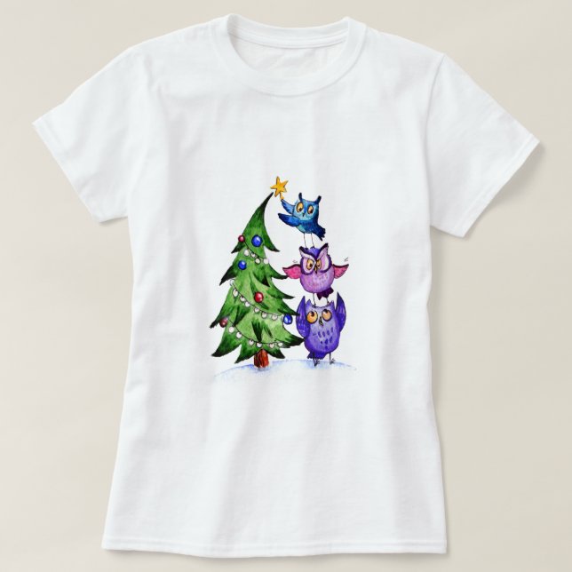 Jul uggla helgdag träd tee (Design framsida)