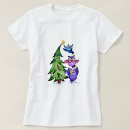 Jul uggla helgdag träd tee shirt