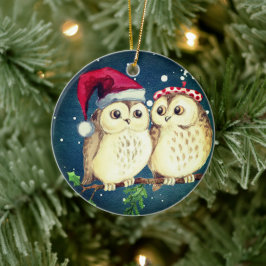 Jul uggla i kärlek söt julgransprydnad keramik