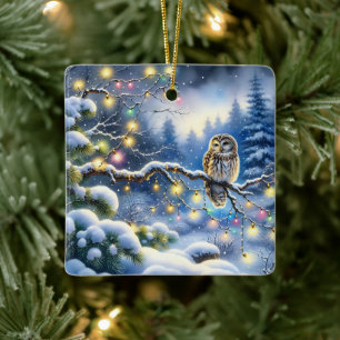 Jul Uggla i Magic Winter Forest Julgransprydnad Keramik