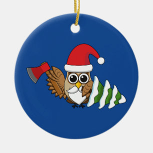Jul Uggla med Ax och Snowy Gräs Träd Julgransprydnad Keramik