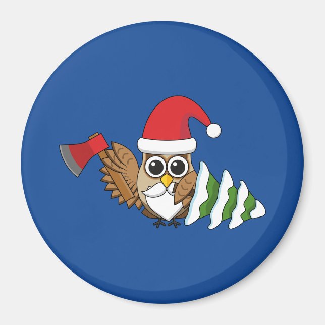 Jul Uggla med Ax och Snowy Gräs Träd Magnet (Framsidan)