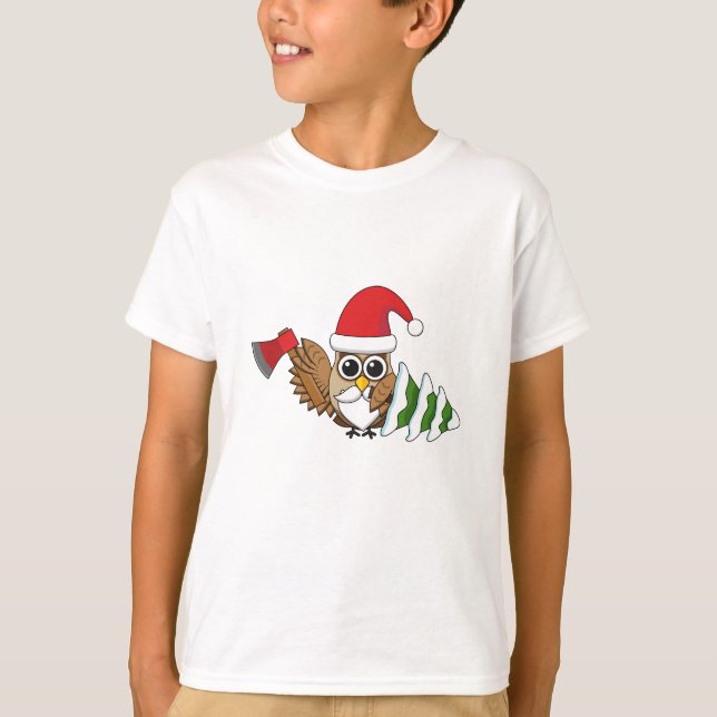 Jul Uggla med Ax och Snowy Gräs Träd T Shirt (Framsida)