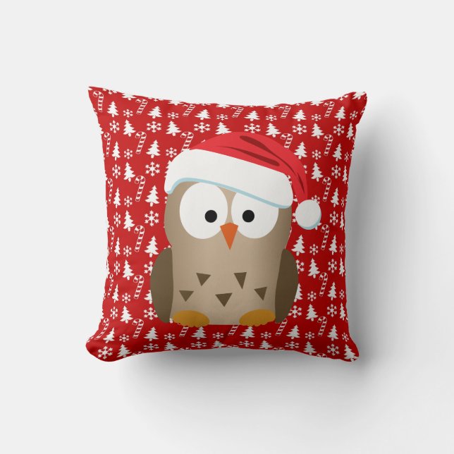 Jul Uggla med Santa Hat Kudde (Framsida)