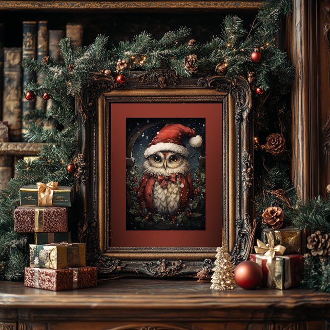 Jul Uggla med Santa Hat Poster (Skapare uppladdad)