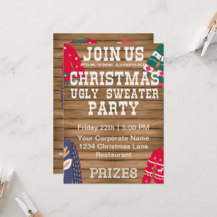 Jul Ugly Sweater Corporate party Wooden Inbjudningar