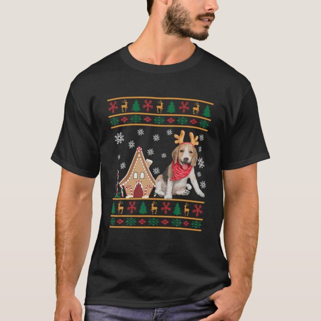 Jul Ugly Sweater Cute Beagle Wearing Reindee T Shirt (Framsida)