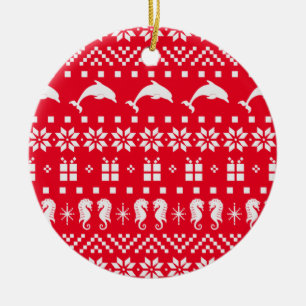 Jul Ugly Sweater Dolphins and Seahorse Julgransprydnad Keramik