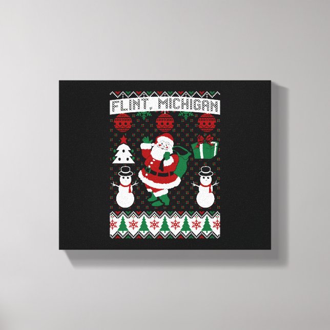 Jul Ugly Sweater Flint Michigan Canvastryck (Framsida)