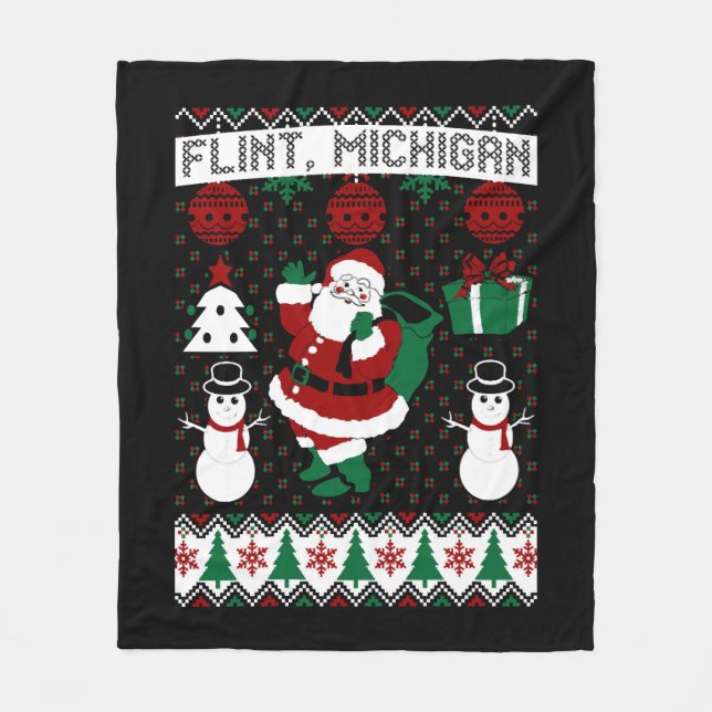 Jul Ugly Sweater Flint Michigan Fleecefilt (Framsidan)