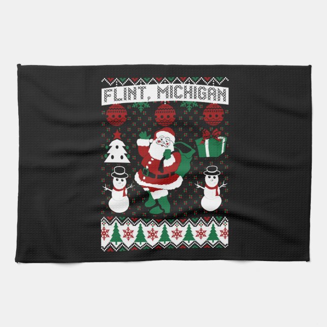 Jul Ugly Sweater Flint Michigan Kökshandduk (Horisontell)