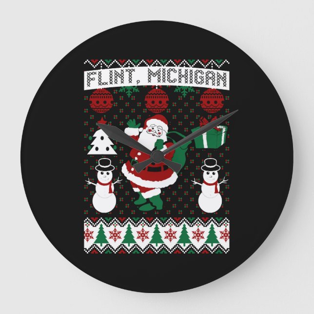 Jul Ugly Sweater Flint Michigan Stor Klocka (Framsida)