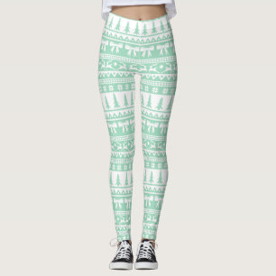 Jul: Ugly Sweater Sticka Mönster i Mint Grönt Leggings