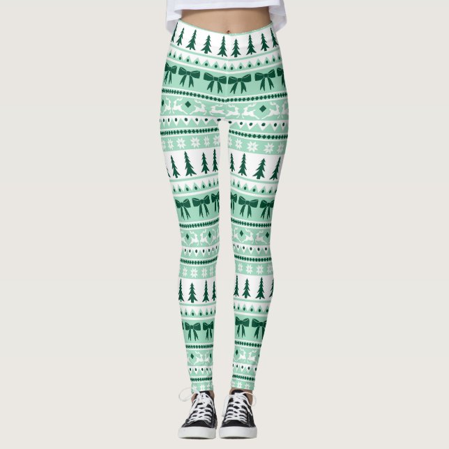 Jul: Ugly Sweater Sticka Mönster i Mint Grönt Leggings (Framsida)
