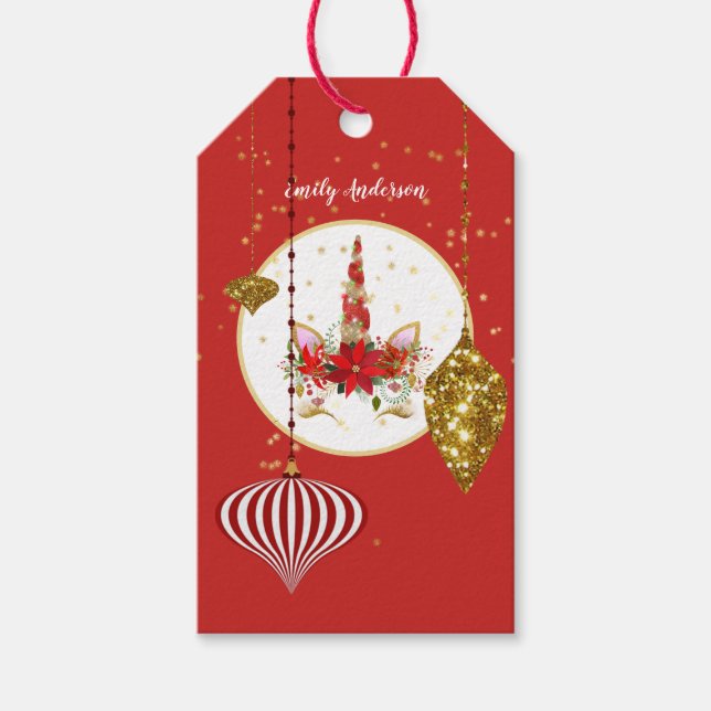 Jul Unicorn Ansikte Flick kalas Presentetikett (Framsidan)