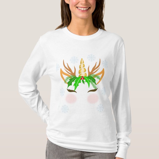 Jul Unicorn Ansikte T Shirt (Framsida)