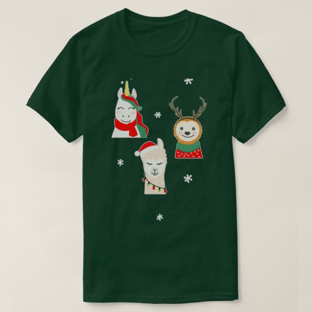 Jul Unicorn Hjort Lama T Shirt (Design framsida)