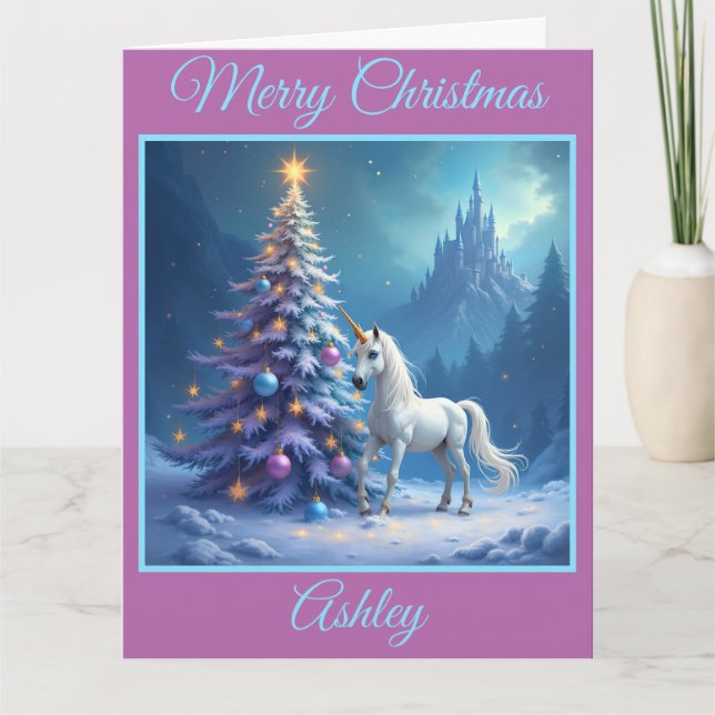 Jul Unicorn och Fairytale Castle Kort (Framsida)