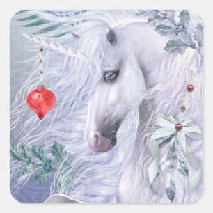 Jul Unicorn Stickers Fyrkantigt Klistermärke