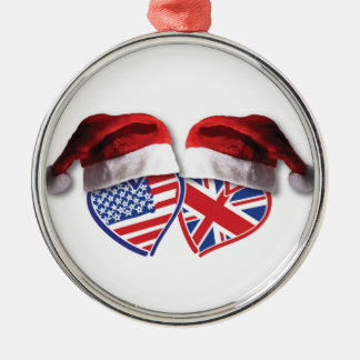 Jul USA och UK Flagga Heart Santa Hats Julgransprydnad Metall
