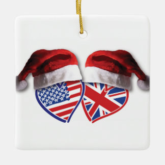 Jul USA och UK Flagga Hjärta Tomte Hattar Julgransprydnad Keramik