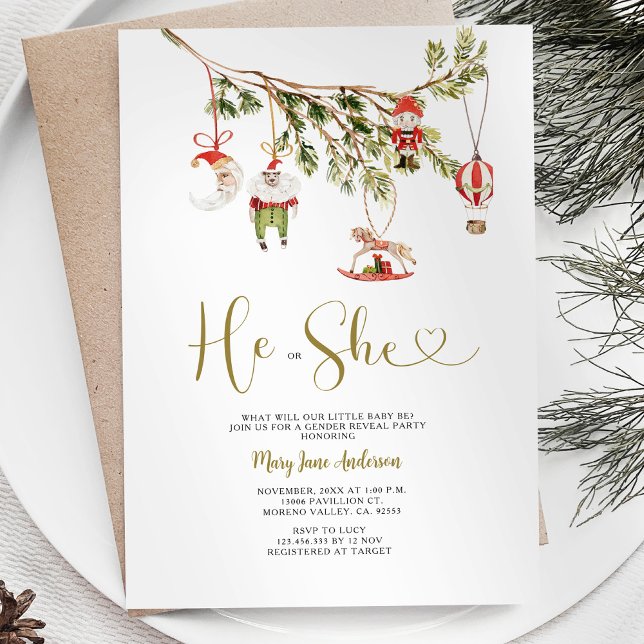Jul - utsmyckning Han eller hon Gender Reveal Inbjudningar (Skapare uppladdad)