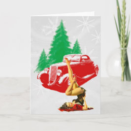 Jul utvikningsflicka och klassikerbil helgkort