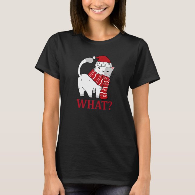 Jul VAD Katt I Santa Hat Glad helg T Shirt (Framsida)