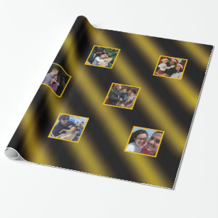 Jul Vågigt Mönster Guld & Black 8 Foton Presentpapper