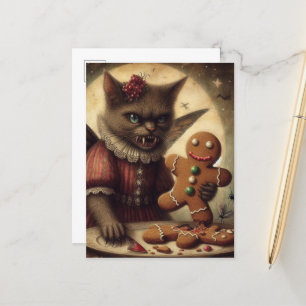 Jul Vampyre Fairy Cat with Gingerbröd Vykort