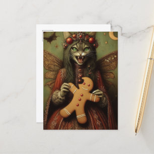 Jul Vampyre Fairy Cat with Gingerbröd Vykort