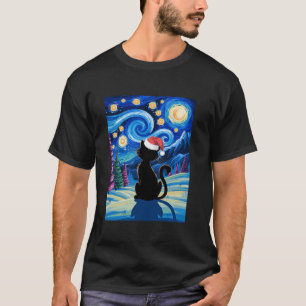 Jul Van Gogh Cat Starry Night Black Cat Sant T Shirt