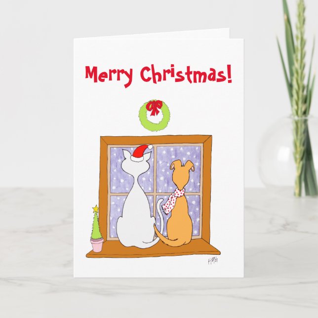 Jul: Vänner (katt & hund) Helgkort (Framsida)