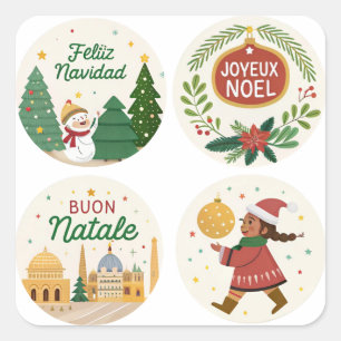 Jul Värld runt Sticker Set Celebrate Fyrkantigt Klistermärke